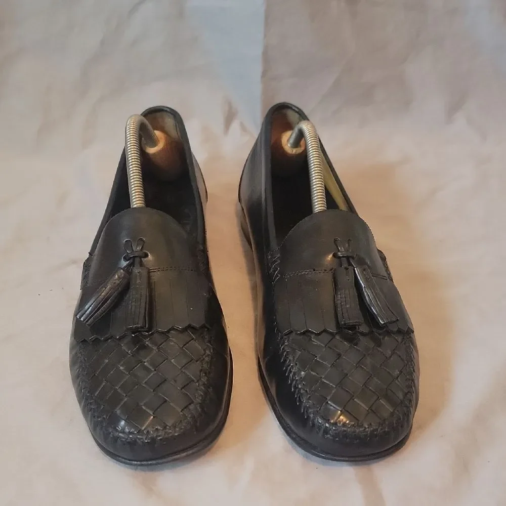 Cole Haan 11 D Black Leather Loafers with Tassels